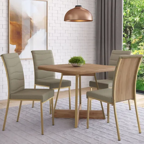 Conjunto Sala de Jantar 4 Cadeiras Servian Carraro Carvalho Dourado
