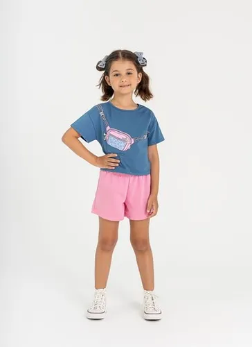 Conjunto Infantil para Menina com Blusa e Shorts (Azul) Guloseima