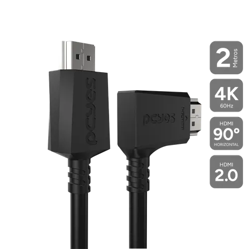 Cabo HDMI PCYES 2.0 Conector 90° Horizontal 4K 60Hz 2m PH90H-2