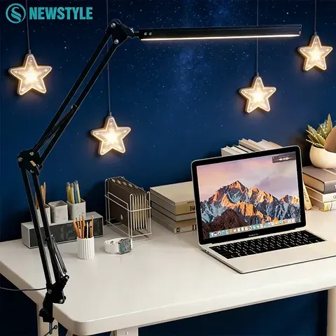 Luminária de Mesa LED Dobrável em Metal com Cuidado para os Olhos, Níveis de Brilho Ajustáveis, Cabeça de Lâmpada Flexível e Rotativa para Leitura em Casa e PC