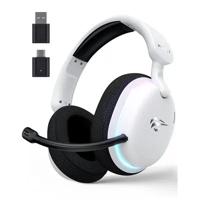 Headset Gamer sem Fio Professional Fuxi-H7, RGB, Tri Mode, Bluetooth, Recarregável, USB-C, Branco - Fuxi-H7 White