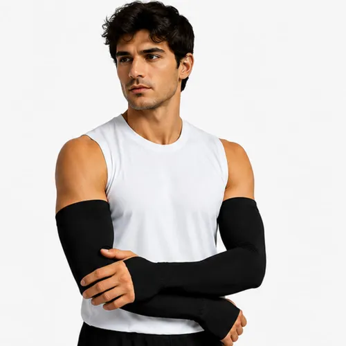 Manguito Esportivo com Dedal Proteção UV+50 - Preto