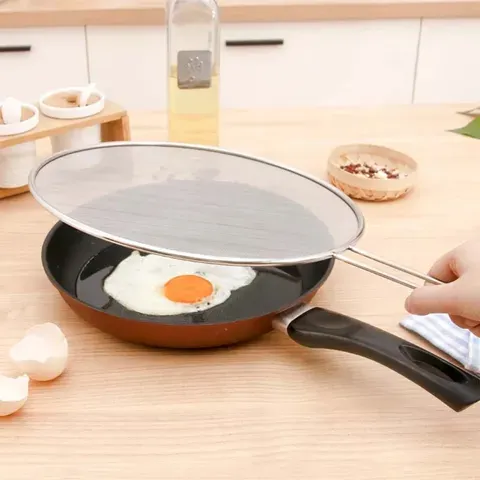 Protetor de salpicos em aço inoxidável para frigideira, 33 cm, com rede de proteção contra salpicos de óleo e cabo resistente ao calor, para wok, panela e frigideira.
