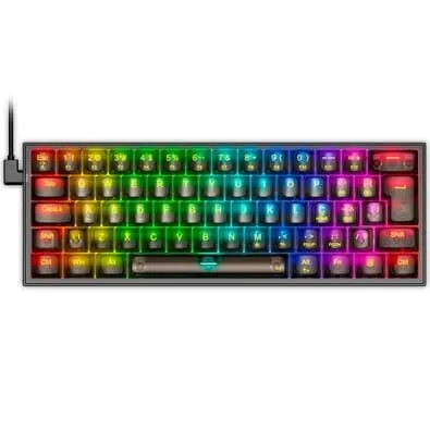 Teclado Mecânico Gamer Redragon Fizz Clear Black, RGB Chroma Mk.II, Cabo USB-C Removível, ABNT2, Preto - K617CTB-RGB