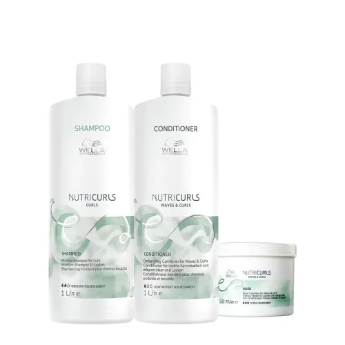 Kit Wella Professionals Nutricurls Shampoo 1L Condicionador 1L e Máscara 500ml