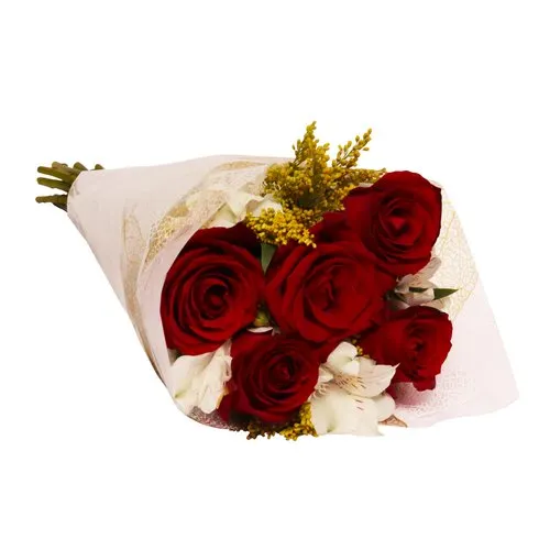 Buquê Encanto com 5 Rosas Vermelhas
