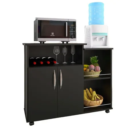Balcão Armário Fruteira Multi-funcional 2 Portas - Preto