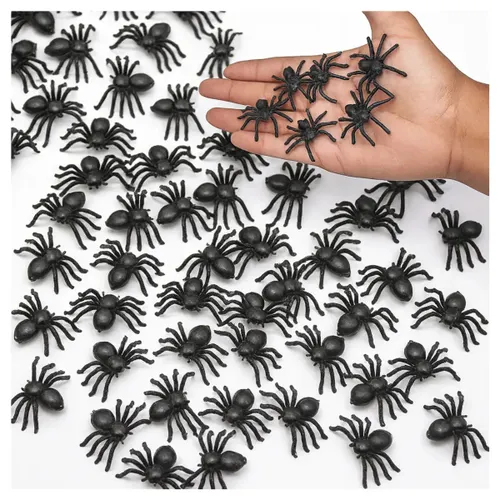 Kit 50 Aranha Falsa de Mentira Halloween Susto Brincadeira Inseto Pegadinha Decoração Brinquedo Brincadeira Trolagem Animais Criança Tamanho Real Dias das Bruxas