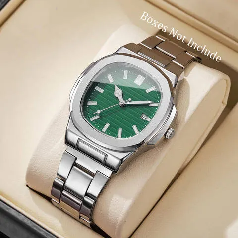 Relógios de negócios masculinos de luxo moda mostrador quadrado pulseira de aço inoxidável relógio de quartzo com calendário para relógio masculino (sem caixa)