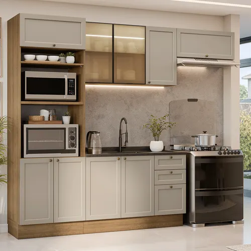 Armário de Cozinha Completa 270 cm Rustic/Crema Vik Madesa 08