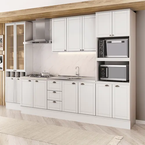 Armário de Cozinha Completa com Balcão Milla Perfect One Carraro Branco