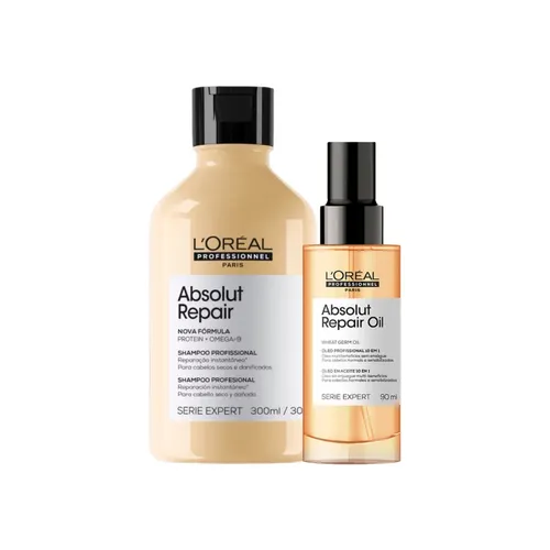Kit Loreal Absolut Repair Shampoo 300 ml e Oleo Reparador 90 ml