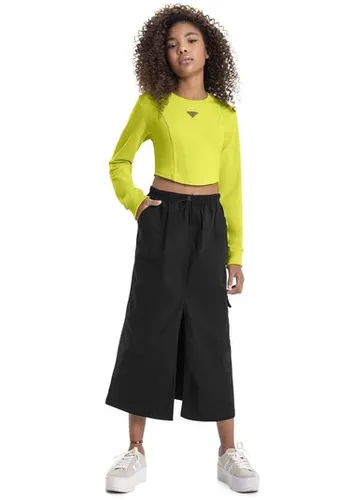 Saia Cargo Midi em Sarja Juvenil (Preto) Gloss