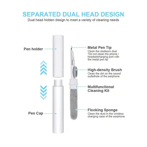 Caneta de limpeza portátil para fones de ouvido, cabeça de escova macia, ferramenta multifuncional para remover poeira, para fones de ouvido sem fio, bluetooth, câmera
