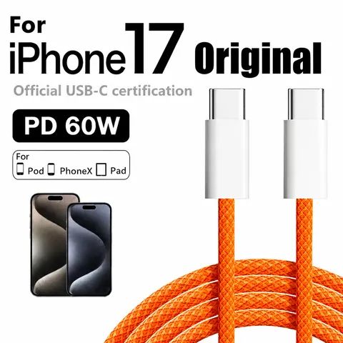 Carregador rápido NNBILI PD 60W, cabo USB-C para Type-C, 6A, para iPhone 18, 17, 16 Pro MAX, carregamento rápido USB-C para Samsung S26, cabo Xiaomi.
