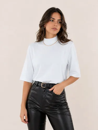 Camiseta Feminina T-shirt Aveloz Gola Alta e Manga 3/4 Branco