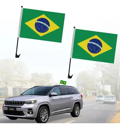 Kit 2 Bandeira Brasil Janela de Carro com Haste