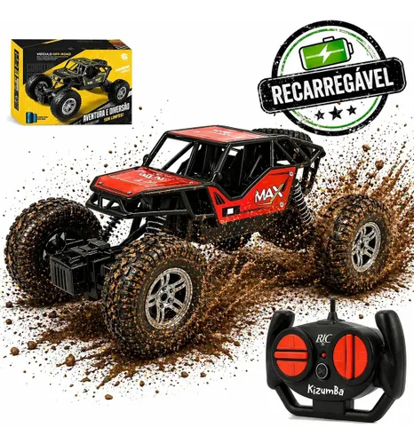Carrinho Controle Remoto Rally Jipe Max Carro Grande Bateria Recarregavel Off Road com Amortecedores 4x4 Brinquedo Kizumba