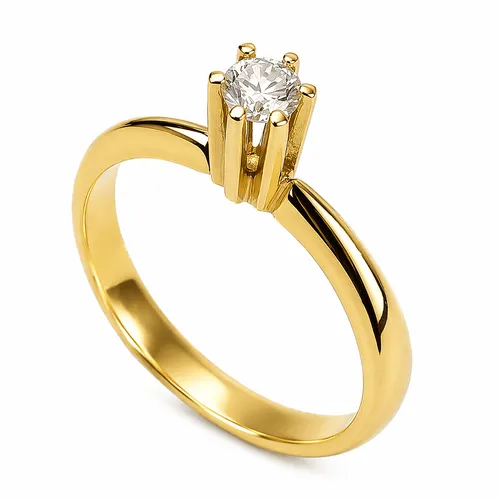 Anel Solitário 6 Garras com Diamante 15 Pontos em Ouro 18K