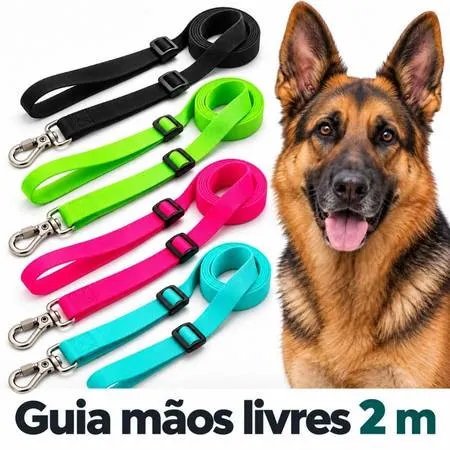 guia mãos livres para cachorro com 2 metros de comprimento e mosquetão giratório 360graus