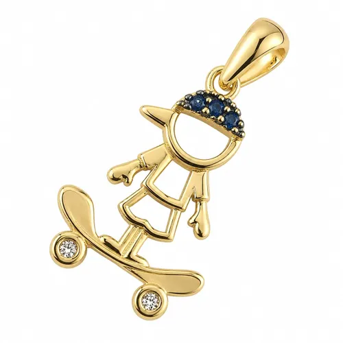 Pingente Menino Skate com 5 Zircônias 2 cm em Ouro 18K