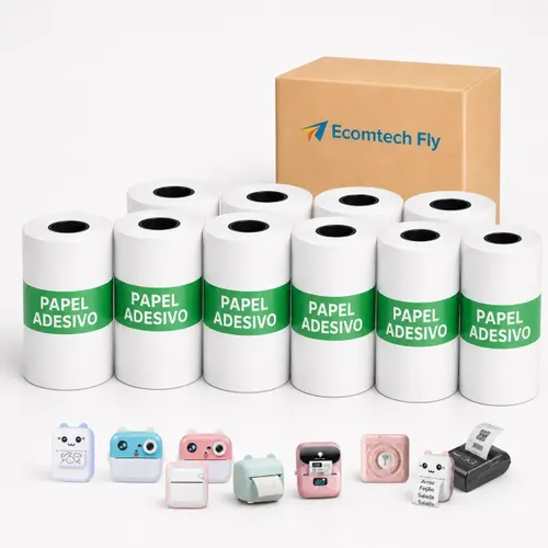 10 Rolos Bobinas Continua Papel Térmico Adesivo 57x30mm para Mini Impressora Portátil, Câmera Infantil que Imprime Fotos, Refil Autocolante sem Tinta para Etiquetas, Recibos, Desenhos e QRCode, Kit