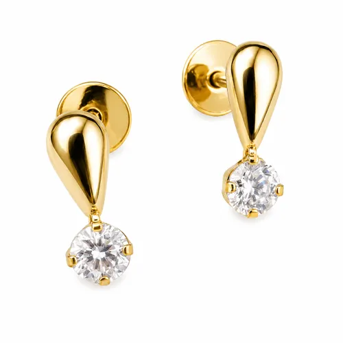 Brinco Gotas 8 mm com 2 Zircônias em Ouro 18K