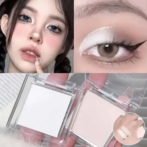 Paleta de Sombras em Pó Matte Iluminadora Branca de Longa Duração Natural 3D para Maquiagem dos Olhos e Rosto com Efeito Brilho Intenso