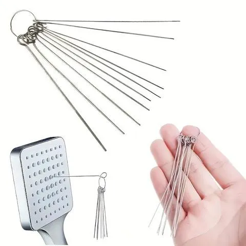Conjunto de 10 Escovas de Limpeza para Chuveiro em Aço Inoxidável, Adequadas para Chuveiros de Vários Tamanhos, Ferramentas de Limpeza para Banheiro