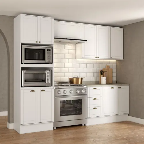 Armário de Cozinha Completa c Balcão Milla Charm Carraro Branco