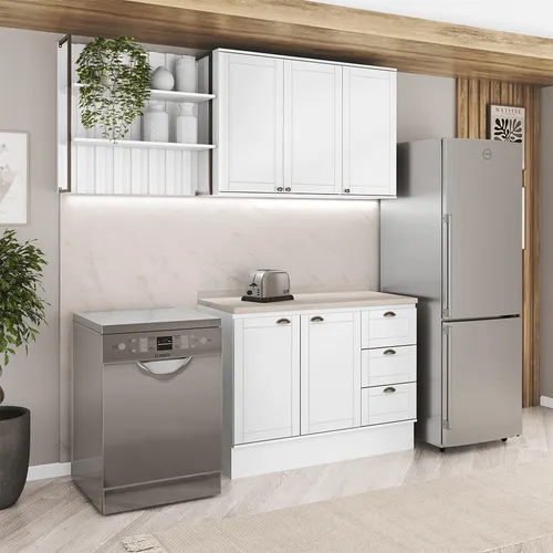 Armário de Cozinha Completa com Balcão Milla Citrine Carraro Branco