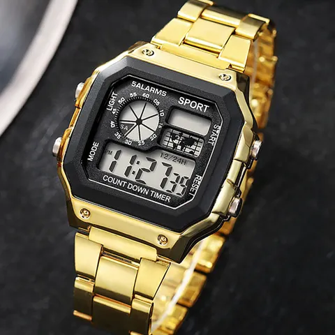 YIKAZE Luxo Pulseira de Aço Inoxidável Relógios Esportivos Homens Militares Relógios Digitais Relógio à Prova D 'Água LED Relógio de Pulso Esporte Masculino