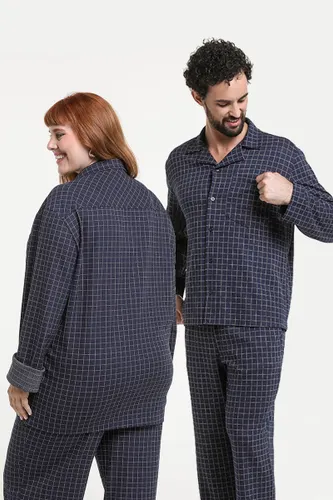 Camisa Pijama Americano Unissex Manga Longa Xadrez Paris Marinho