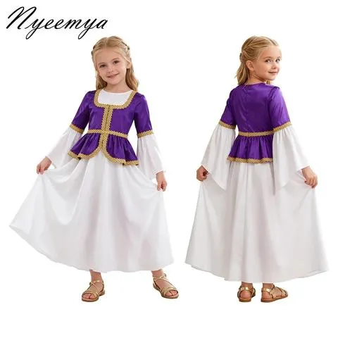 Fantasia Medieval Renascentista para Meninas, Vestido Longo com Mangas Largas Estilo Irlandês Vitoriano Vintage para Halloween, Cosplay, Vestido Retrô Elegante