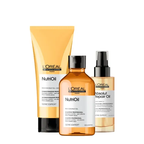 Kit Tratamento Capilar NutriOil L'Oréal Professionnel Serie Expert Shampoo 300ml Condicionador 200ml Óleo Capilar 90ml