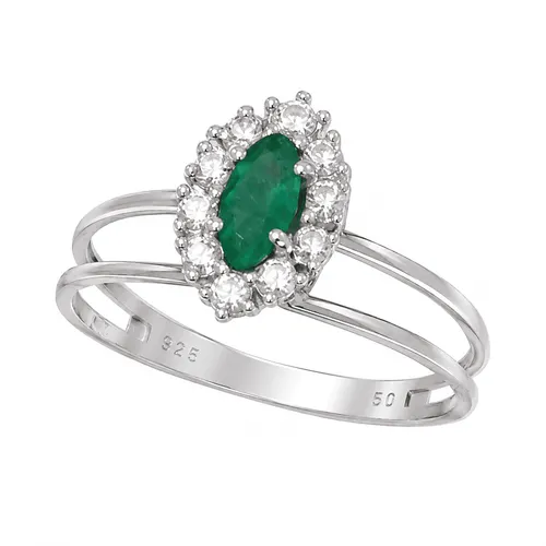 Anel Chuveiro com Esmeraldas em Ouro Branco 18K
