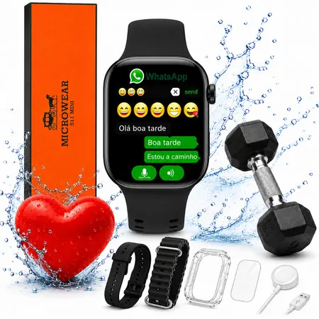 Relógio Smartwatch S11 Mini Amoled Serie 11 Whatsapp Treino Chamadas Bluetooth ECG Saúde Notificações Android Batimentos