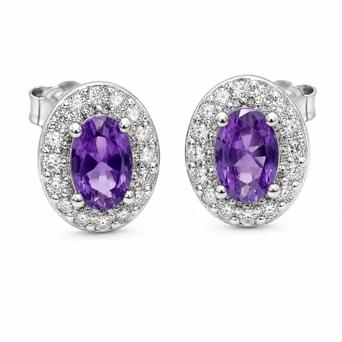 Brinco Oval 5 mm com Zircônia Ametista e Zircônias em Prata 925