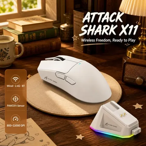 Mouse Gamer Tri-Mode ATTACK SHARK X11, Sensor PAW3311, 800-22000DPI, 400IPS, Aceleração de 40G, 59±3g