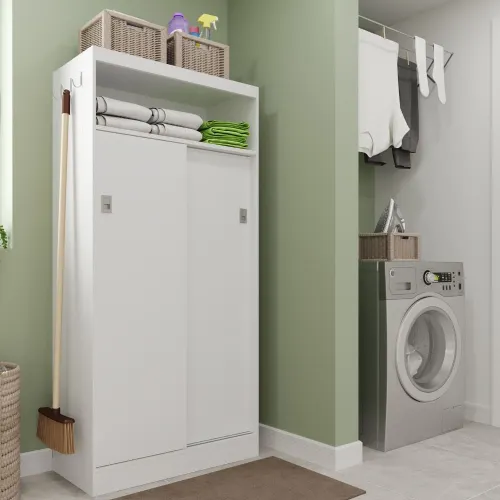 Armário Utilitário Lavanderia 2 Portas Branco Carraro