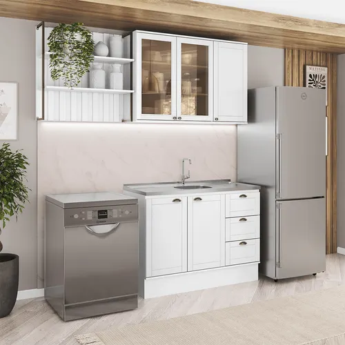 Armário de Cozinha Completa com Balcão Milla Tempo Carraro Branco