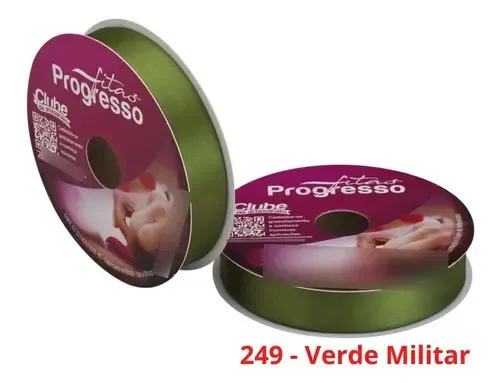 Fita Cetim Progresso Nº5 22mm 50m Verde Militar 100% Poliéster Rolo