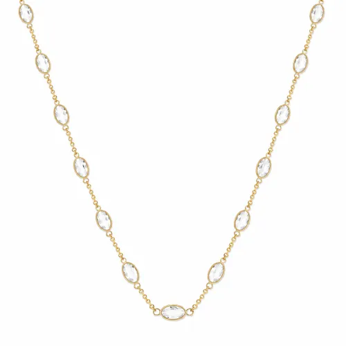 Colar Elo Português com Zircônia Oval 45 cm em Ouro 18K