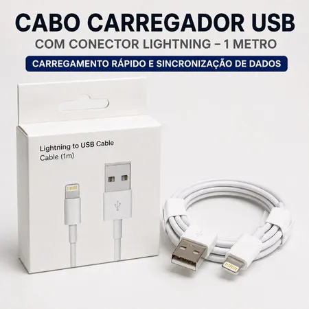 Cabo Lightning USB de Carregamento Rápido de 1M