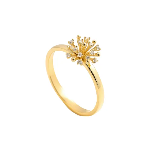Anel Pontos com 12 Diamantes e 7 Esferas em Ouro 18K
