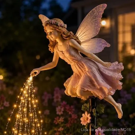 Com luzes decorativas em forma de fios – Luminária decorativa para jardim de fadas, estatueta de resina para decoração, 