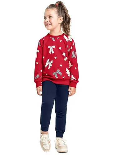 Conjunto Infantil com Blusão Laços e Corações e Calça (Vermelho) Bee Loop