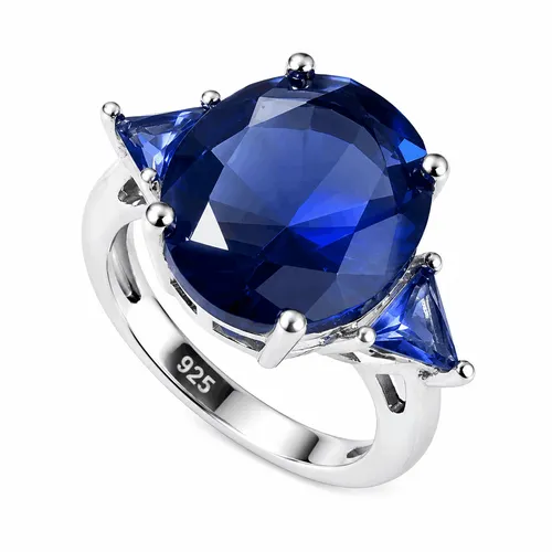Anel 1,2 cm Prata Oval e Triangular Tanzanita com Zircônias