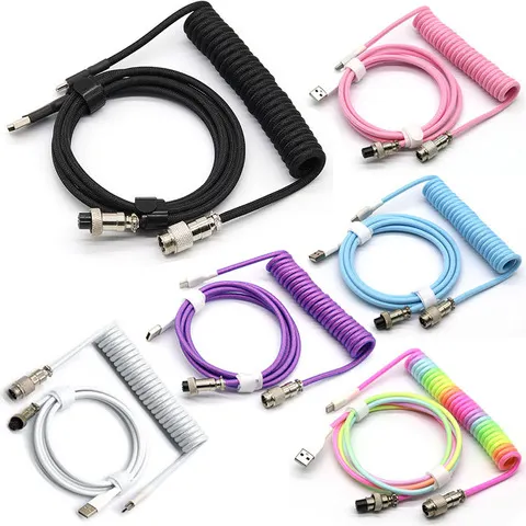 Usb tipo c teclado mecânico cabo enrolado hardware linker usb gx16 aviação cabo mecânico espiral jogos cabo de teclado usb