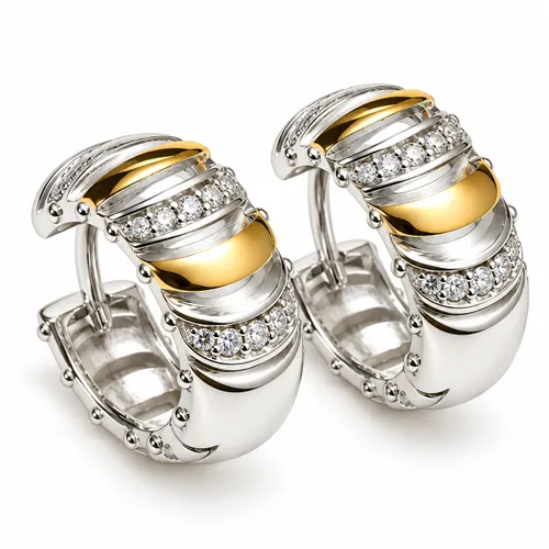 Brinco Argola 14 mm em Prata 925 e Prata Banhada a Ouro Cravejado com Zircônias 4 mm